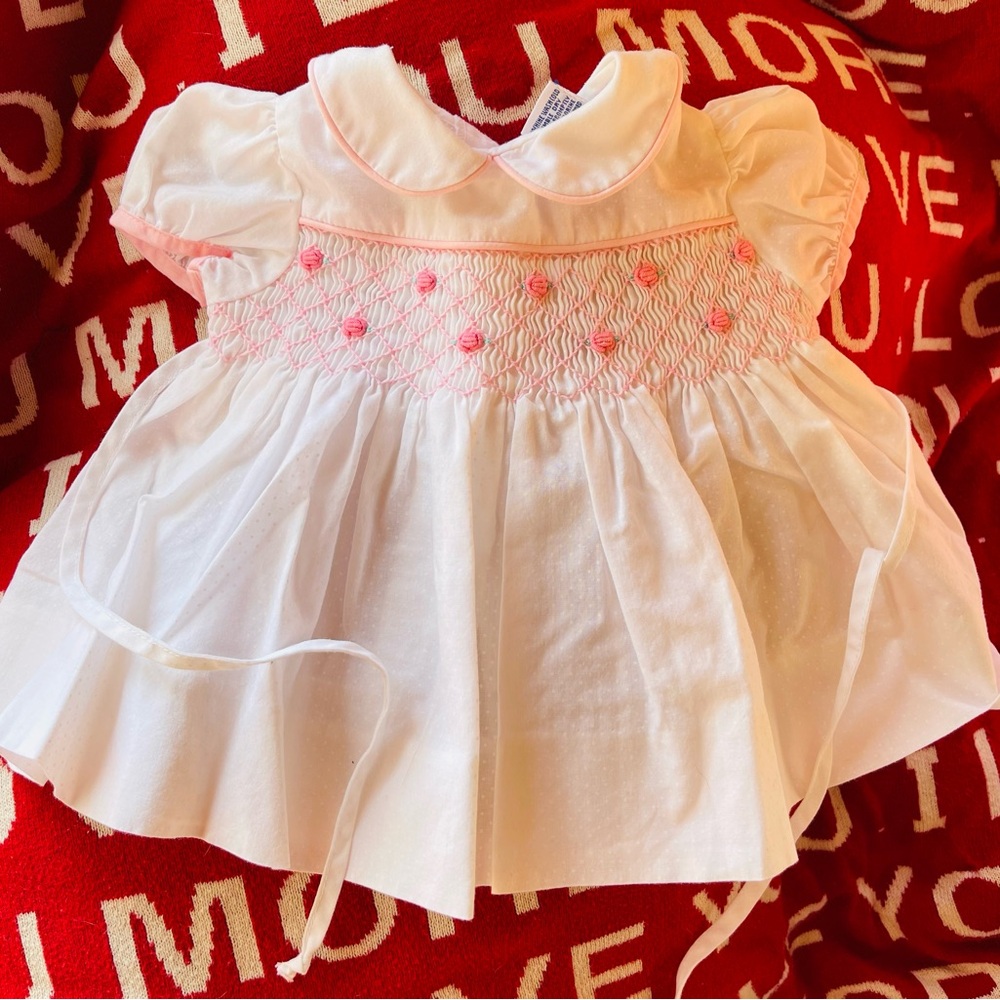 Vintage Adorable White and Pink Baby Dress